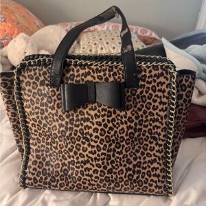 Betsey Johnson Leopard Print Tote with Black Bow
